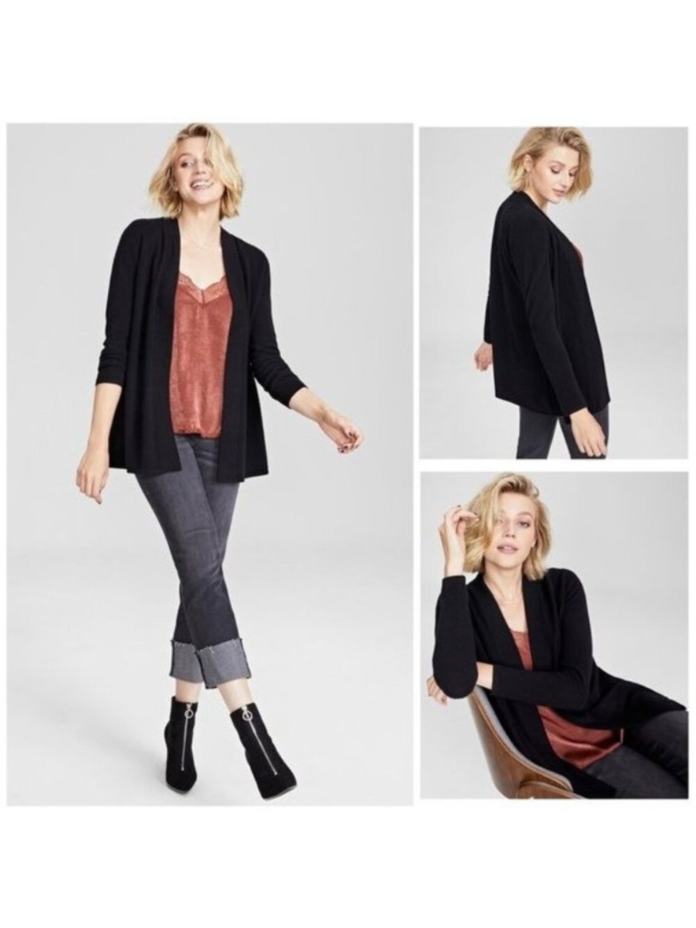 Charter Club Luxury 100% Cashmere black Duster Sweater cardigan small
